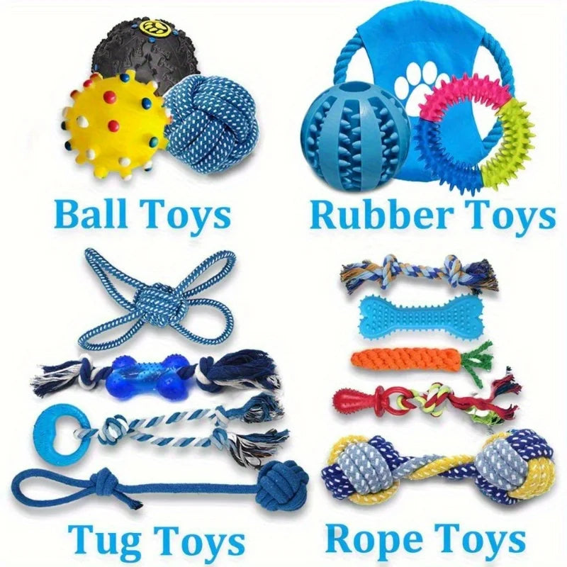 15PCS Dog Toys for Aggressive Chewers,Durable Rope Tug-of-War Chew Sticks &Unbreakable Rubber Balls for Small Medium Large Breed