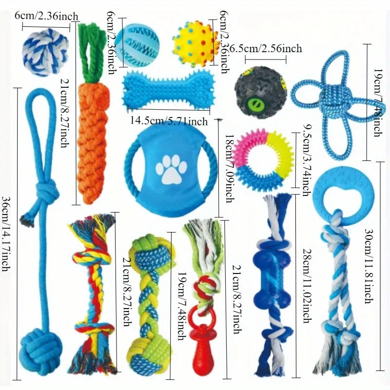 15PCS Dog Toys for Aggressive Chewers,Durable Rope Tug-of-War Chew Sticks &Unbreakable Rubber Balls for Small Medium Large Breed